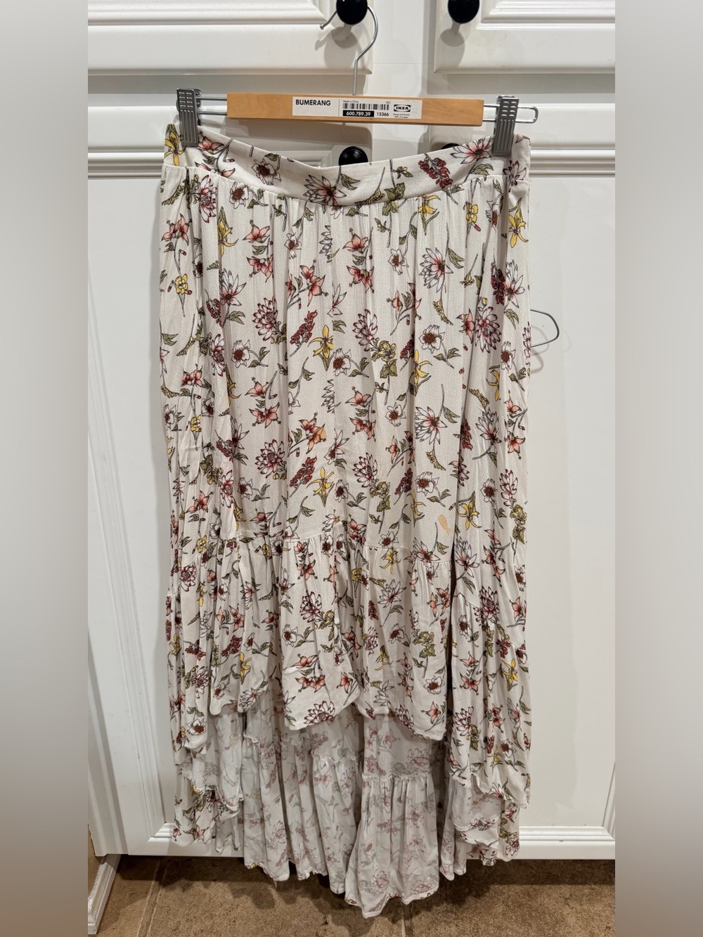 Xhilaration Cream High-Low Floral Tiered Maxi Skirt